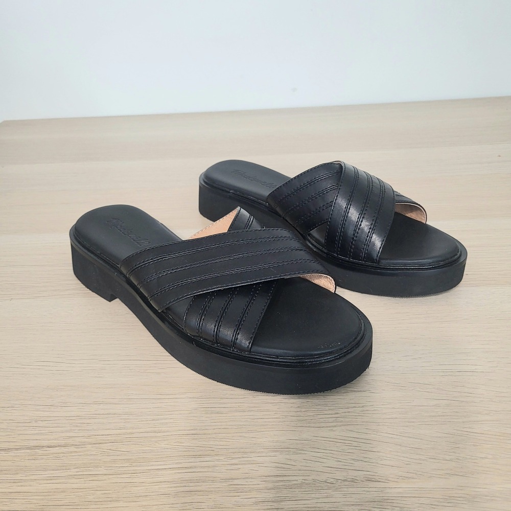 Madewell Alina Platform Sandals Black Leather Criss Cross Y2K 90s New 8.5